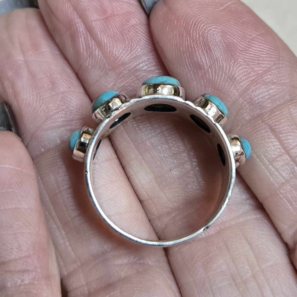 Sterling Silver And Turquoise 5 Stone Ring - Picture 6 of 13